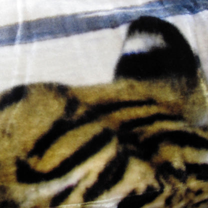 800GSM Luxury Reversible Animal Pattern Mink Blanket Queen 200 x 240 cm Three Tigers Blue - Image 4