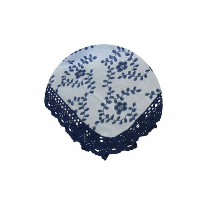 Floral Printed Premium 60% Cotton 40% Linen Table Cloth with Navy Lace Edging 140 x 220 cm / 6 Seater - Image 3