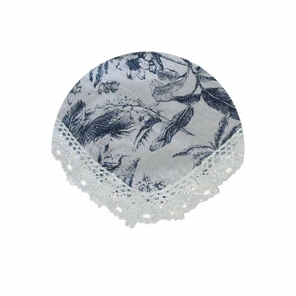 Vintage Flowers Printed Premium 60% Cotton 40% Linen Table Cloth with White Lace Edging 140 x 220 cm / 6 Seater - Image 3