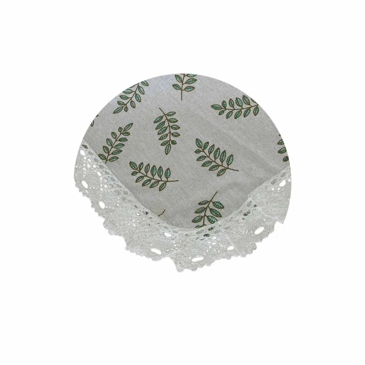 Leaf Printed Premium 60% Cotton 40% Linen Table Cloth with White Lace Edging 140 x 220 cm / 6 Seater - Image 3