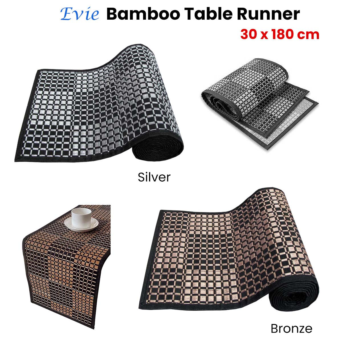 Evie Bamboo Table Runner 30 x 180cm Bronze - Image 2