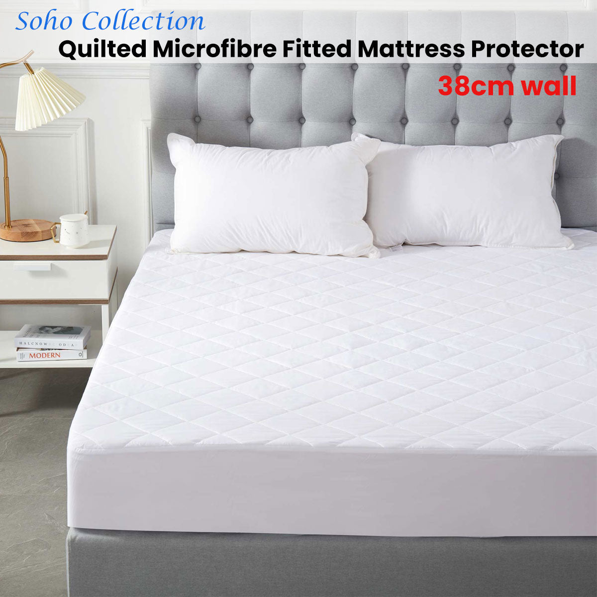 Soho Collection Quilted Microfibre Fitted Mattress Protector 38cm Wall King - Image 2