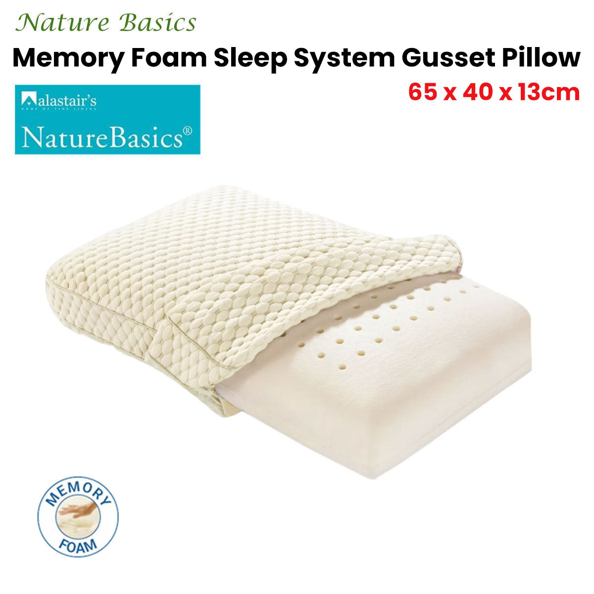 Alastairs Nature Basics Sleep System Memory Foam Gusset Pillow 65 x 40 x 13cm - Image 2