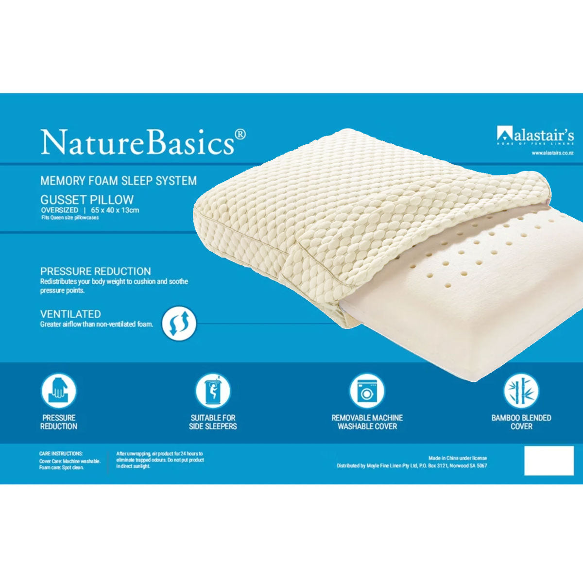 Alastairs Nature Basics Sleep System Memory Foam Gusset Pillow 65 x 40 x 13cm - Image 3