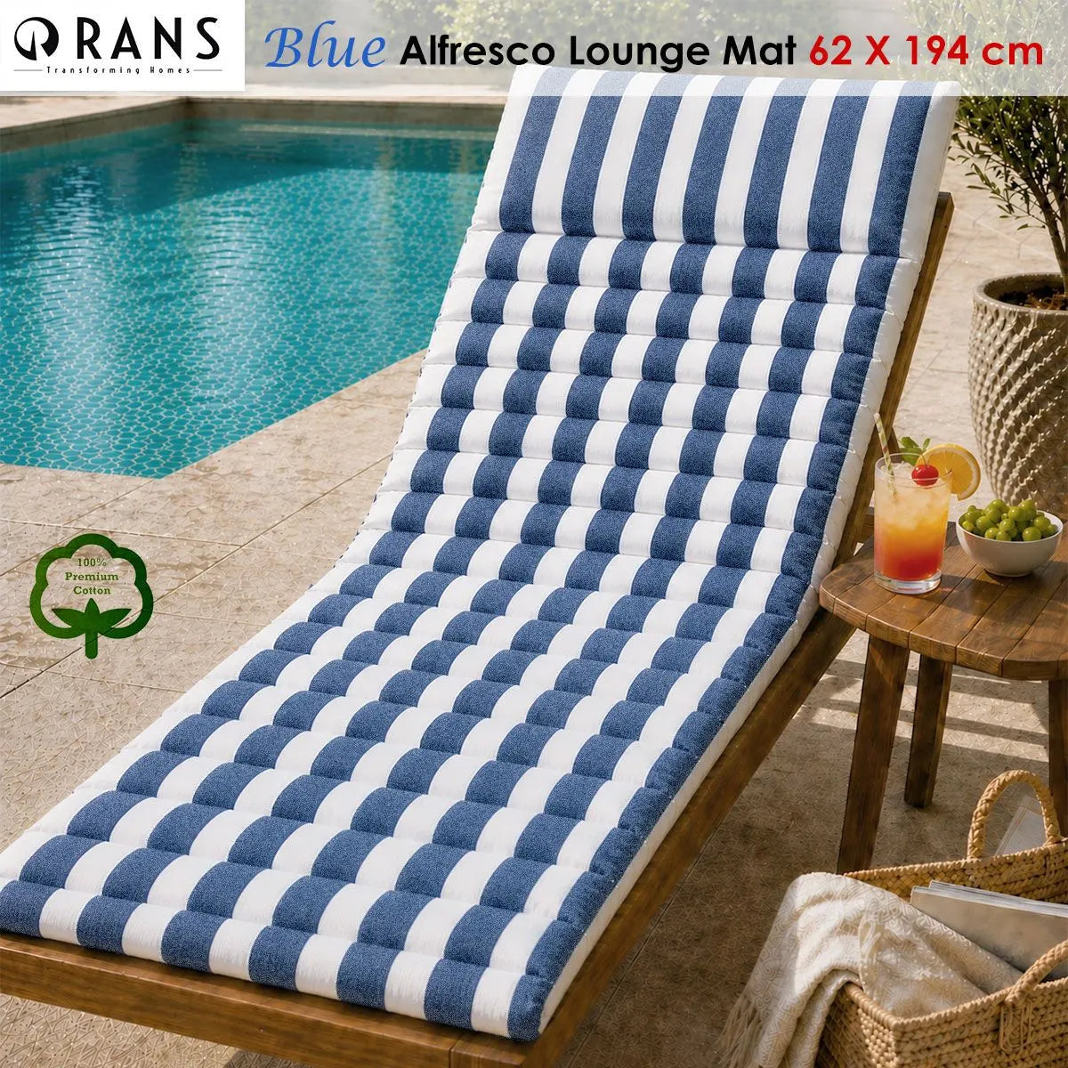 Rans Blue Alfresco Cotton Outdoor Indoor Lounge Mat 62 x 194 cm - Image 3