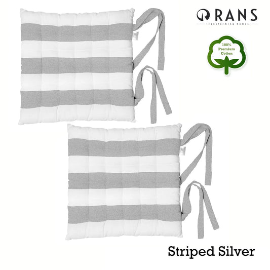 Rans Set of 2 Alfresco Cotton Chair Pads 40x40 cm - Striped Silver - Image 2