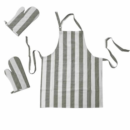 Rans Set of 3 Alfresco Stripe Cotton Apron & Oven Gloves Set Grey