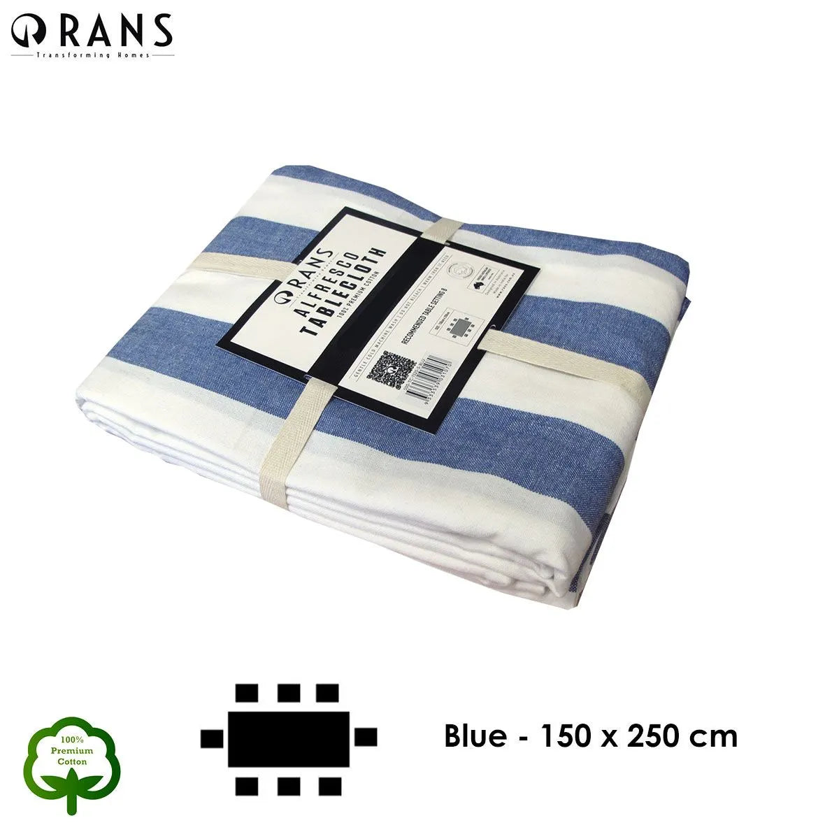 Rans Blue Alfresco Stripes Cotton Tablecloth - Choose from 2 sizes 150cm x 250cm - Image 4