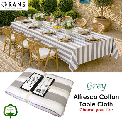 Rans Grey Alfresco Stripes Cotton Tablecloth - Choose from 2 sizes 150cm x 250cm - Image 2