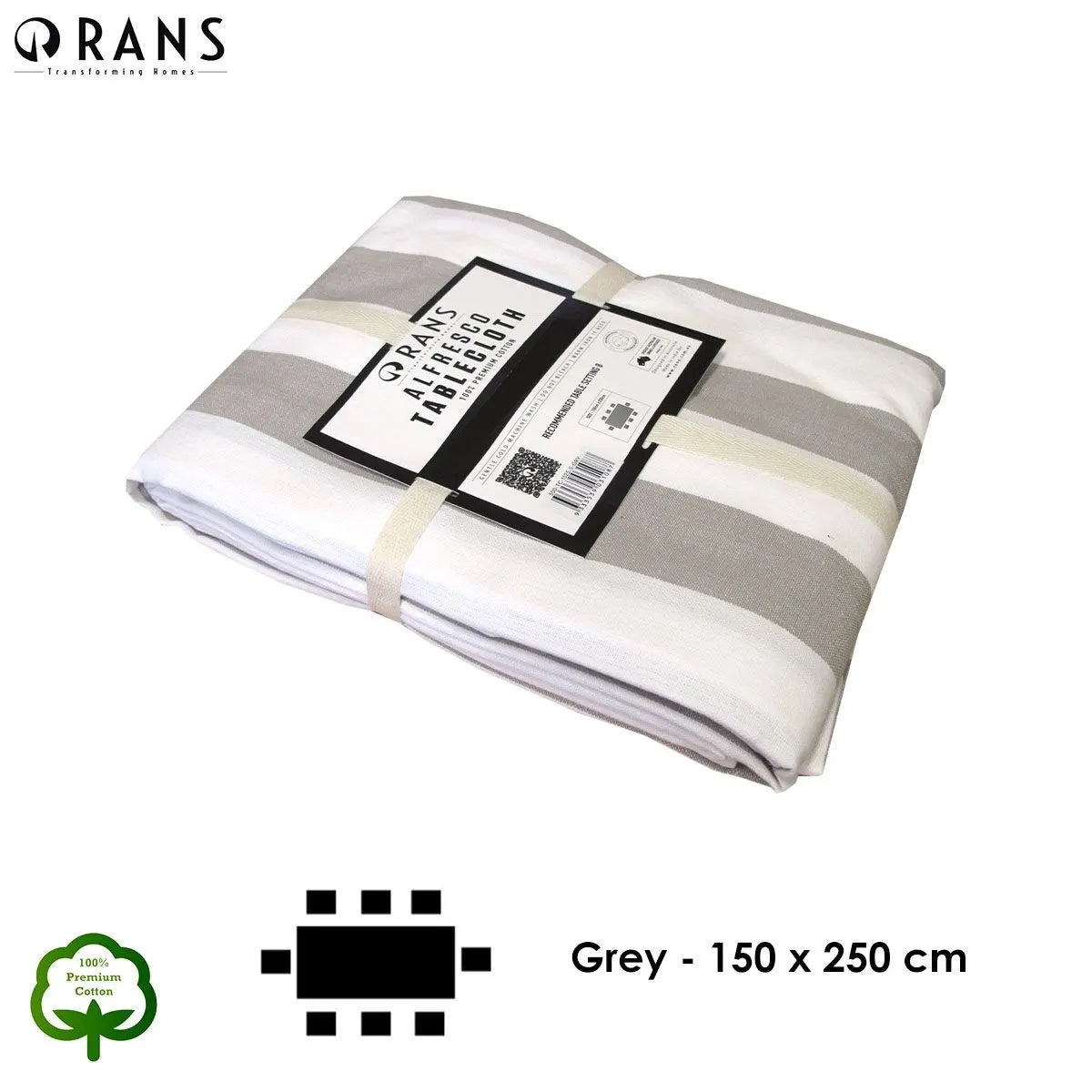 Rans Grey Alfresco Stripes Cotton Tablecloth - Choose from 2 sizes 150cm x 250cm - Image 4