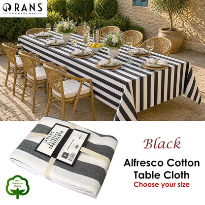 Rans Black Alfresco Stripes Cotton Tablecloth - Choose from 2 sizes 150cm x 300cm - Image 2