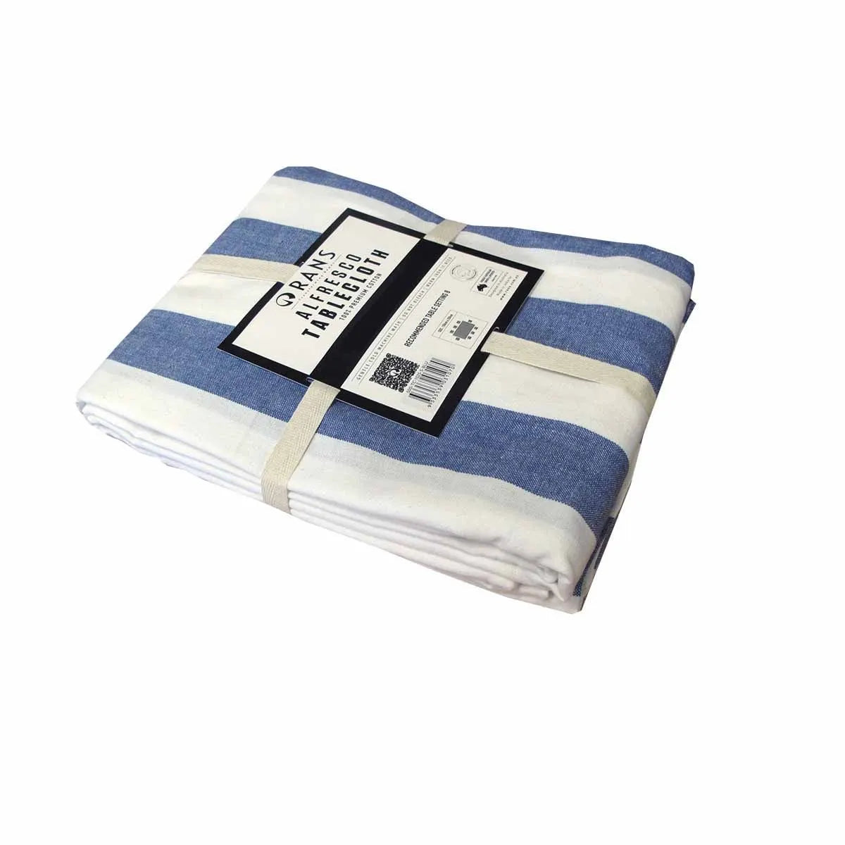 Rans Blue Alfresco Stripes Cotton Tablecloth - Choose from 2 sizes 150cm x 300cm