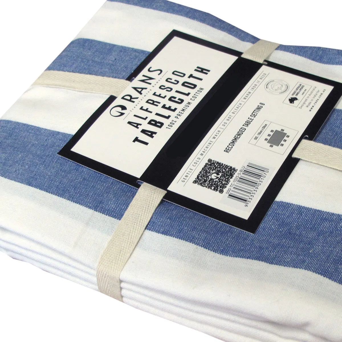 Rans Blue Alfresco Stripes Cotton Tablecloth - Choose from 2 sizes 150cm x 300cm - Image 3