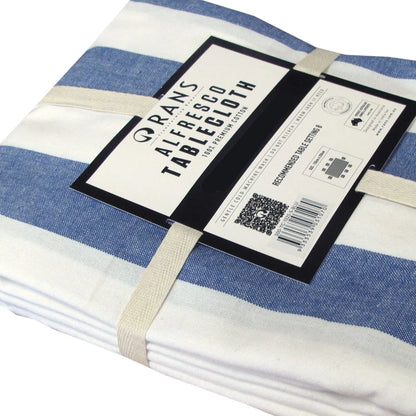 Rans Blue Alfresco Stripes Cotton Tablecloth - Choose from 2 sizes 150cm x 300cm - Image 3