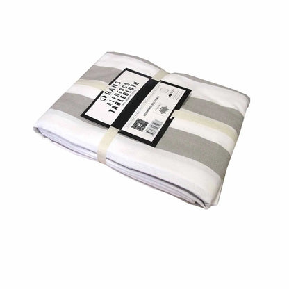 Rans Grey Alfresco Stripes Cotton Tablecloth - Choose from 2 sizes 150cm x 300cm