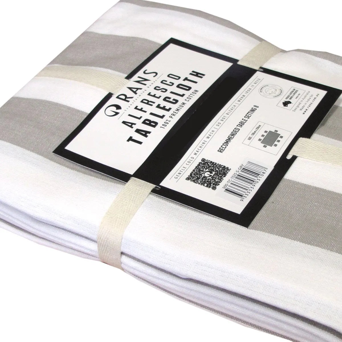 Rans Grey Alfresco Stripes Cotton Tablecloth - Choose from 2 sizes 150cm x 300cm - Image 3