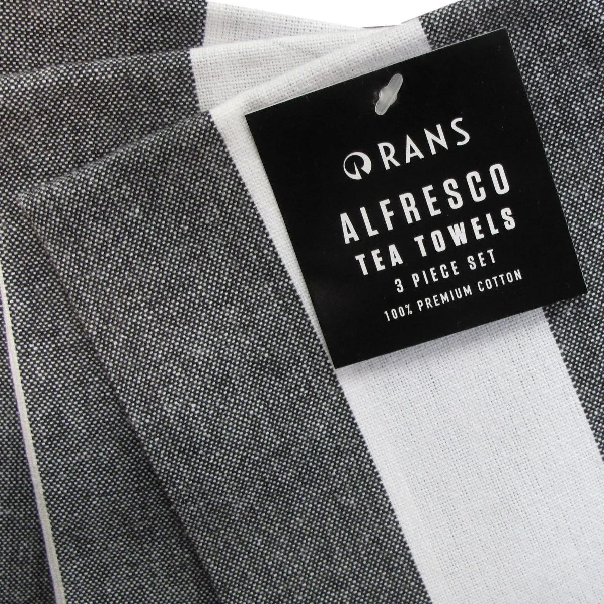 Rans Alfresco Stripes Cotton Set of 3 Tea Towels 45 x 65 cm Black - Image 3
