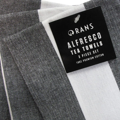 Rans Alfresco Stripes Cotton Set of 3 Tea Towels 45 x 65 cm Black - Image 3