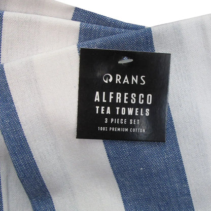 Rans Alfresco Stripes Cotton Set of 3 Tea Towels 45 x 65 cm Blue - Image 3