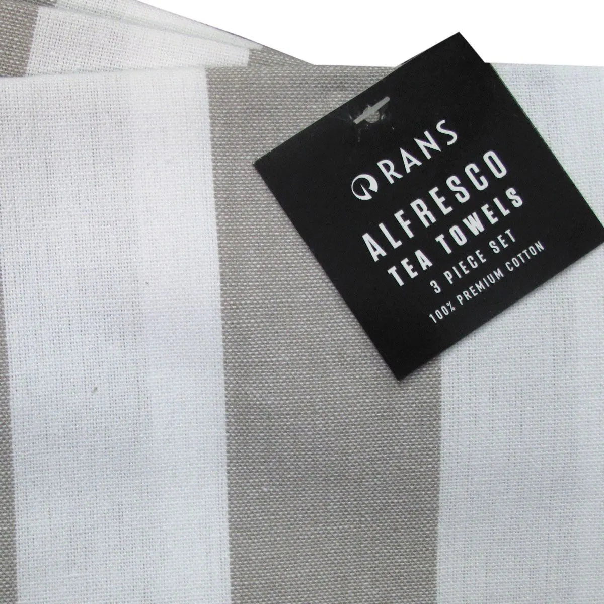 Rans Alfresco Stripes Cotton Set of 3 Tea Towels 45 x 65 cm Grey - Image 3