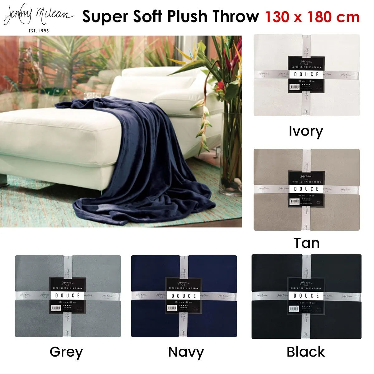 Jenny Mclean 300GSM Douce Super Soft Plush Throw 130 x 180 cm Black - Image 2
