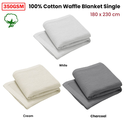 Living @ Home 350gsm 100% Cotton Breathable Waffle Blanket Single 180 x 230 cm Charcoal - Image 2