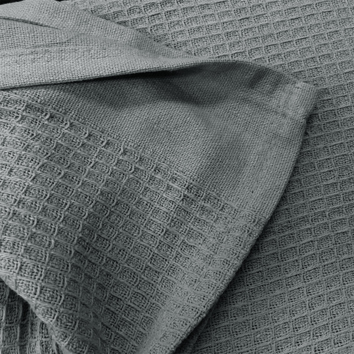 Living @ Home 350gsm 100% Cotton Breathable Waffle Blanket Single 180 x 230 cm Charcoal - Image 3