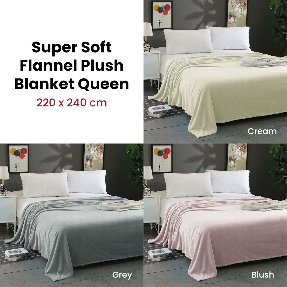 Super Soft Micro Flannel Plush Blanket Queen 220 x 240cm Blush - Image 2
