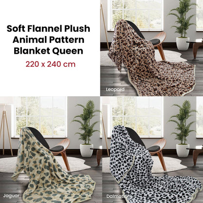 Animal Pattern Soft Flannel Plush Queen Size Blanket 220 x 240cm Leopard - Image 2