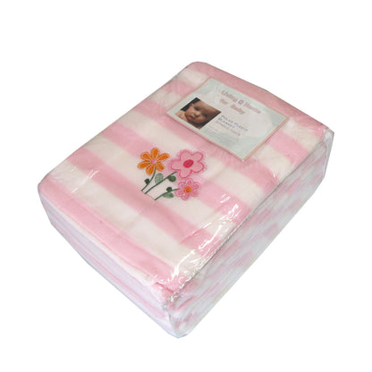 Living Home for Baby Girls Flowers and Bear Pack of 3 Embroidered Polar fleece Stripe Cot Blankets 100 x 140cm - Image 3