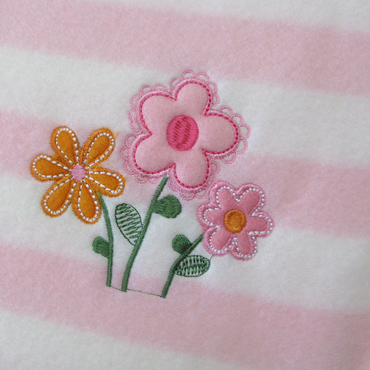 Living Home for Baby Girls Flowers and Bear Pack of 3 Embroidered Polar fleece Stripe Cot Blankets 100 x 140cm - Image 4