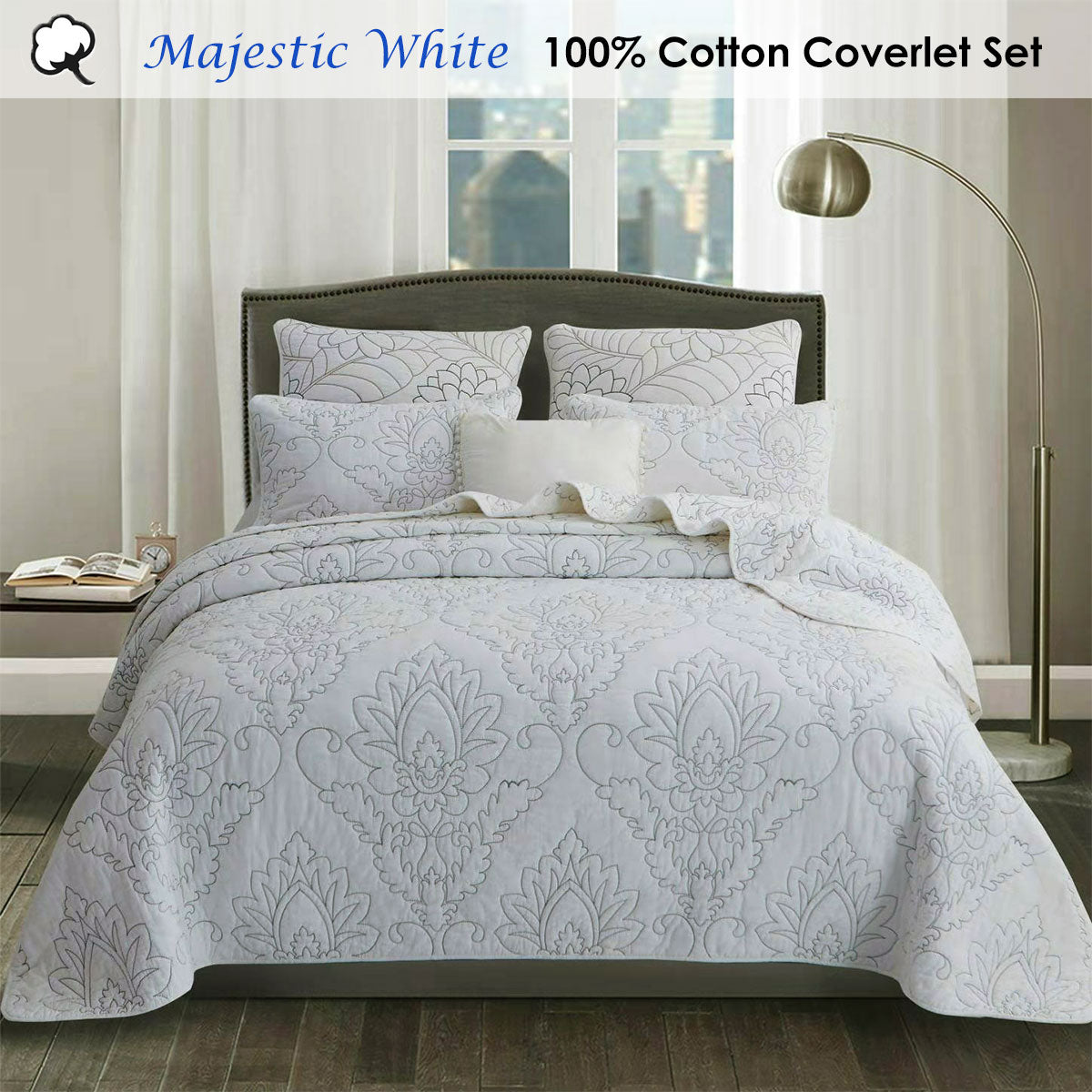 100% Cotton Coverlet Set Majestic White King - Image 2