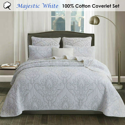 100% Cotton Coverlet Set Majestic White King - Image 2