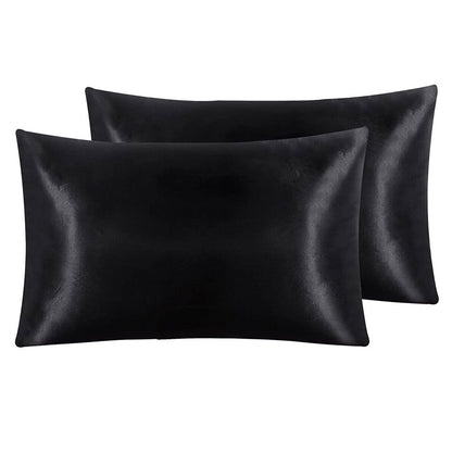 Pair of Standard Satin Silk Pillowcases with Envelope Closure 51 x 76 cm Black - Image 3