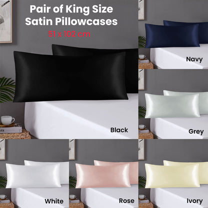 Pair of King Satin Silk Pillowcases with Envelope Closure 51 x 102 cm Navy - Image 2