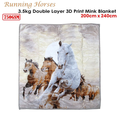 Running Horses 750gsm 3.5kg Double Layer 3D Print Faux Mink Blanket Queen - Image 2