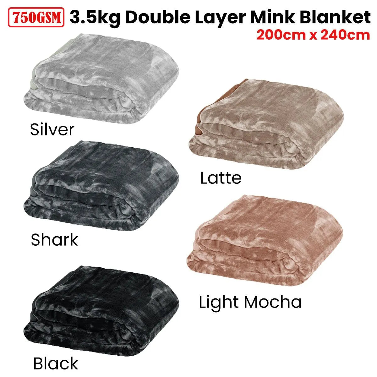 750gsm 3.5kg Double Layer Faux Mink Blanket Queen 200x240 cm Latte - Image 2