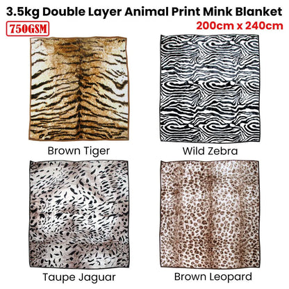 750gsm 3.5kg Double Layer Animal Print Faux Mink Blanket Queen 200x240 cm Brown Tiger - Image 2