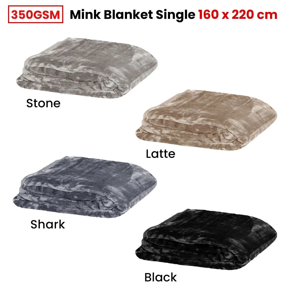 350gsm Soft Plain Faux Mink Blanket Single / King Single 160x220 cm Stone - Image 2