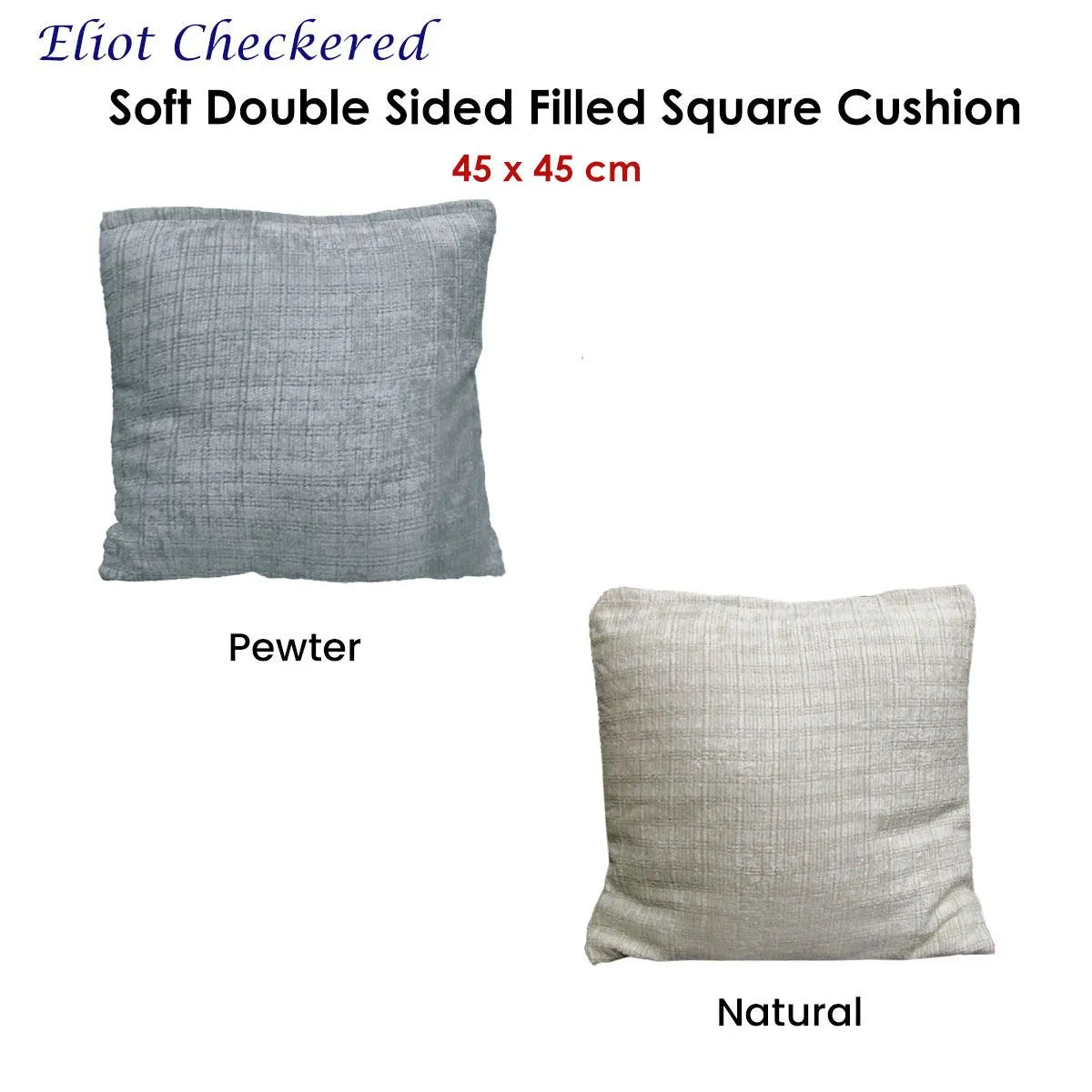 Eliot Checkered Double Sided Filled Cushion Square - 45cm x 45cm Pewter - Image 2