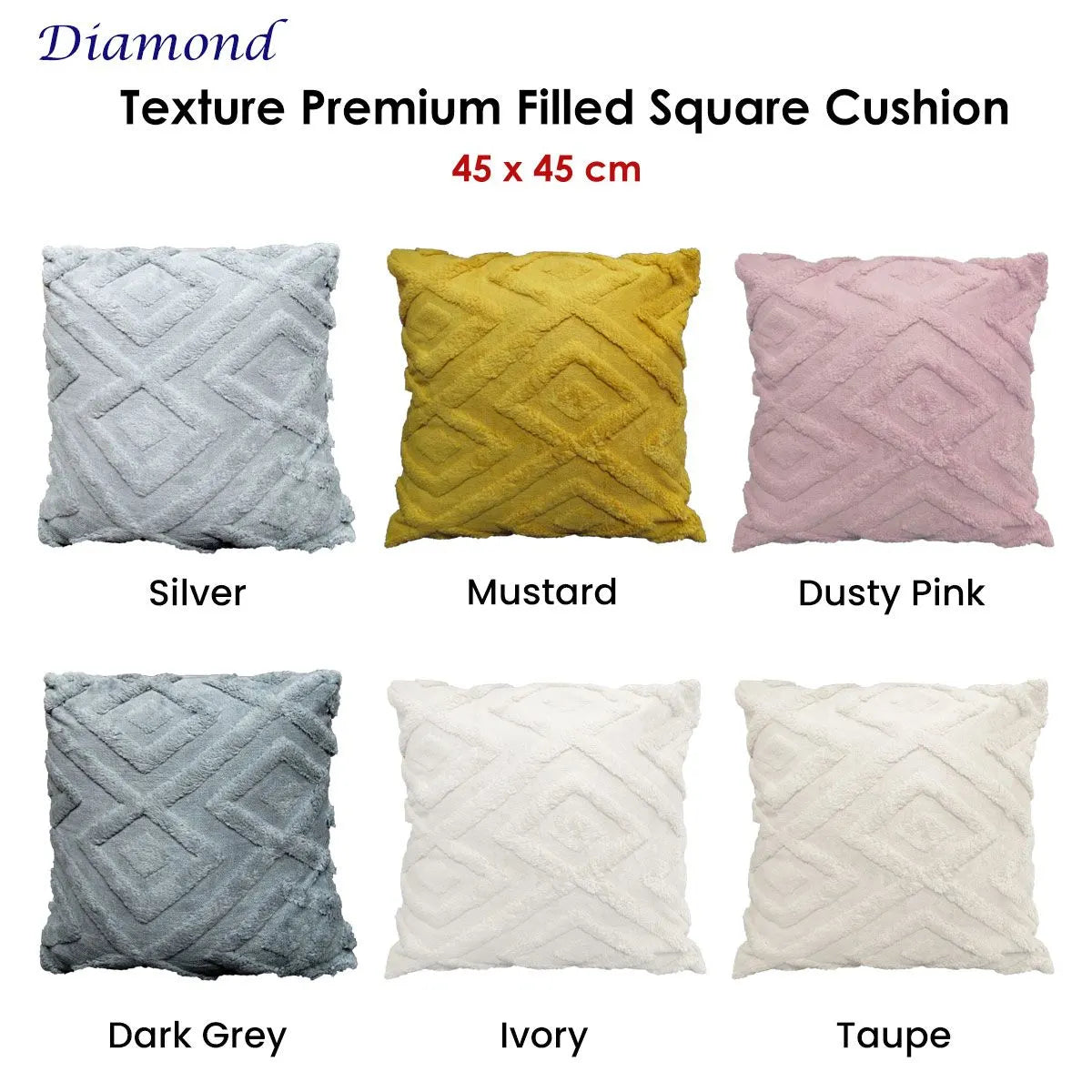 Diamond Texture Filled Cushion Square - 45cm x 45cm Ivory - Image 2