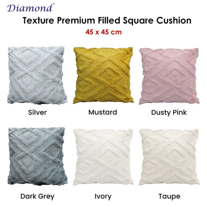 Diamond Texture Filled Cushion Square - 45cm x 45cm Ivory - Image 2