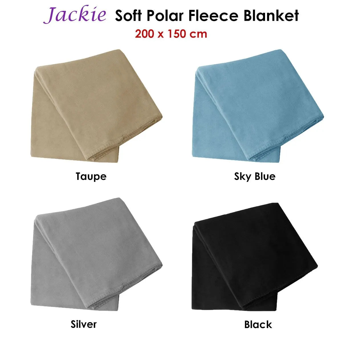 Budget 150gsm Jackie Soft Polar Fleece Extra Large Throw / Single Sized Blanket 200 x 150 cm Black - Image 2