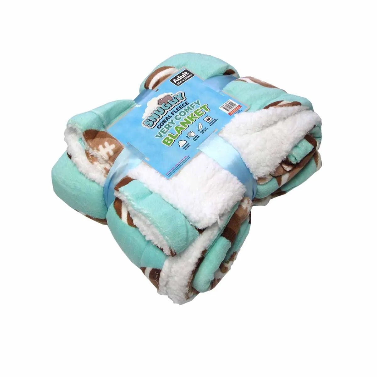 Snuggle Coral Fleece Extra Large Throw with Sherpa Reverse 200 x 128 cm American Football Teal
