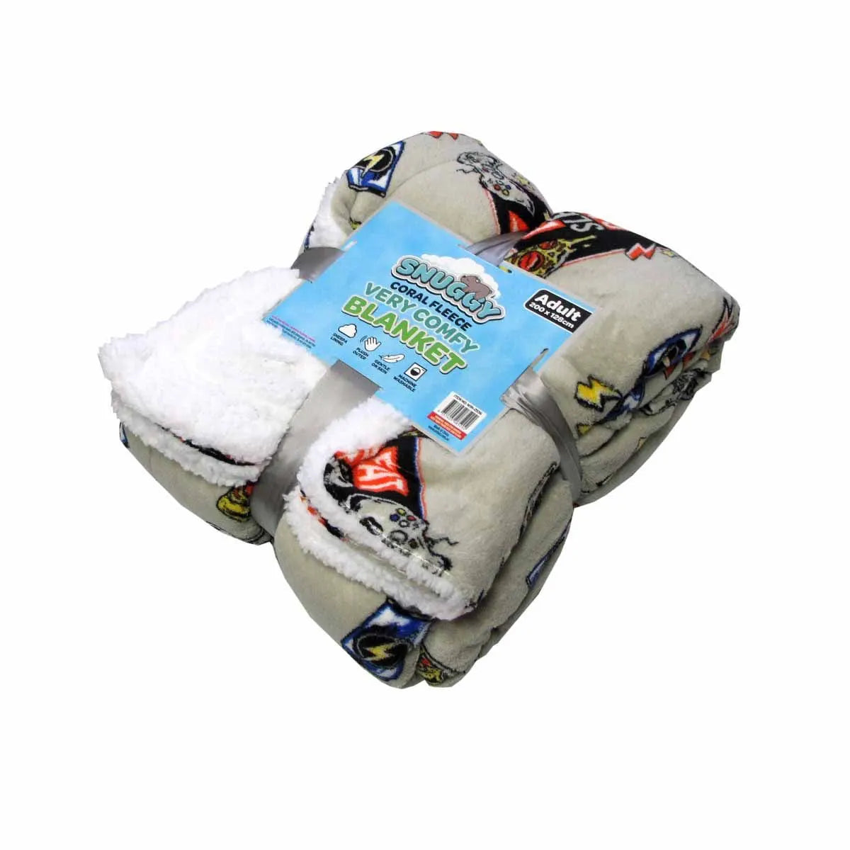 Snuggle Coral Fleece Extra Large Throw with Sherpa Reverse 200 x 128 cm Eat Sleep Game Grey