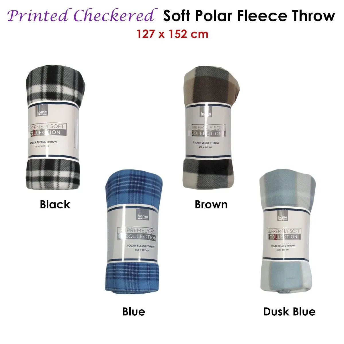 Budget 165gsm Printed Checkered Soft Polar Fleece Throw 127 x 152 cm Black - Image 2