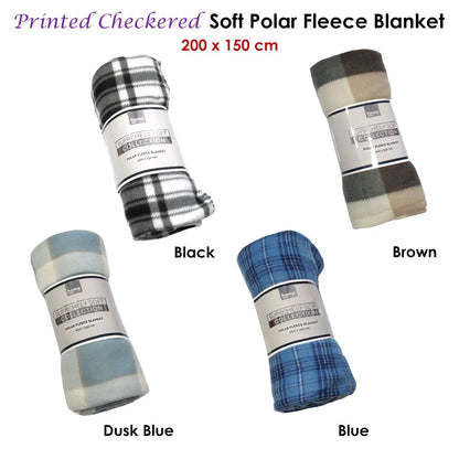 Budget 165gsm Printed Checkered Soft Polar Fleece Extra Large Throw / Single Sized Blanket 150 x 200 cm Black - Image 2