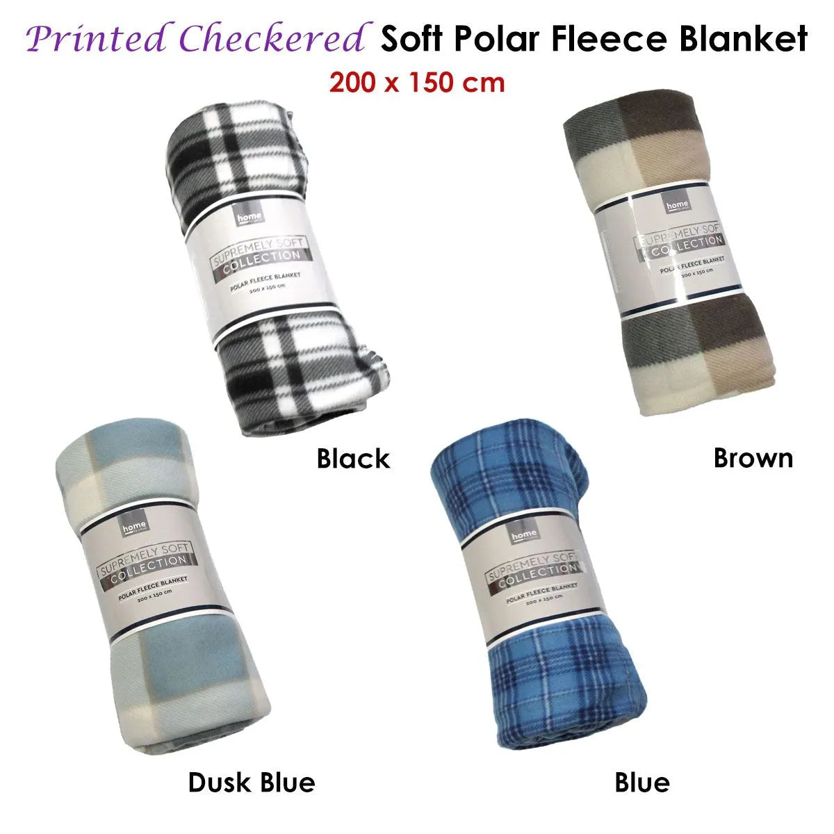 Budget 165gsm Printed Checkered Soft Polar Fleece Extra Large Throw / Single Sized Blanket 150 x 200 cm Brown - Image 2