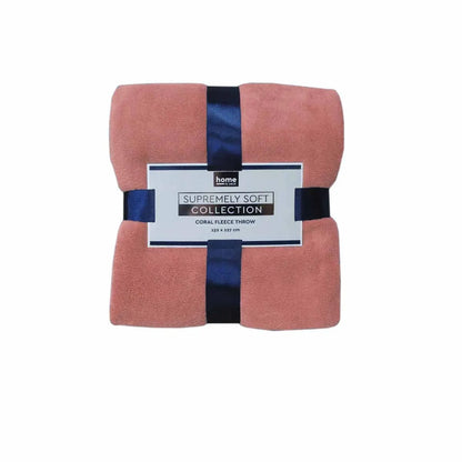 Soft Coral Fleece Throw Rug 127 x 152 cm Pink