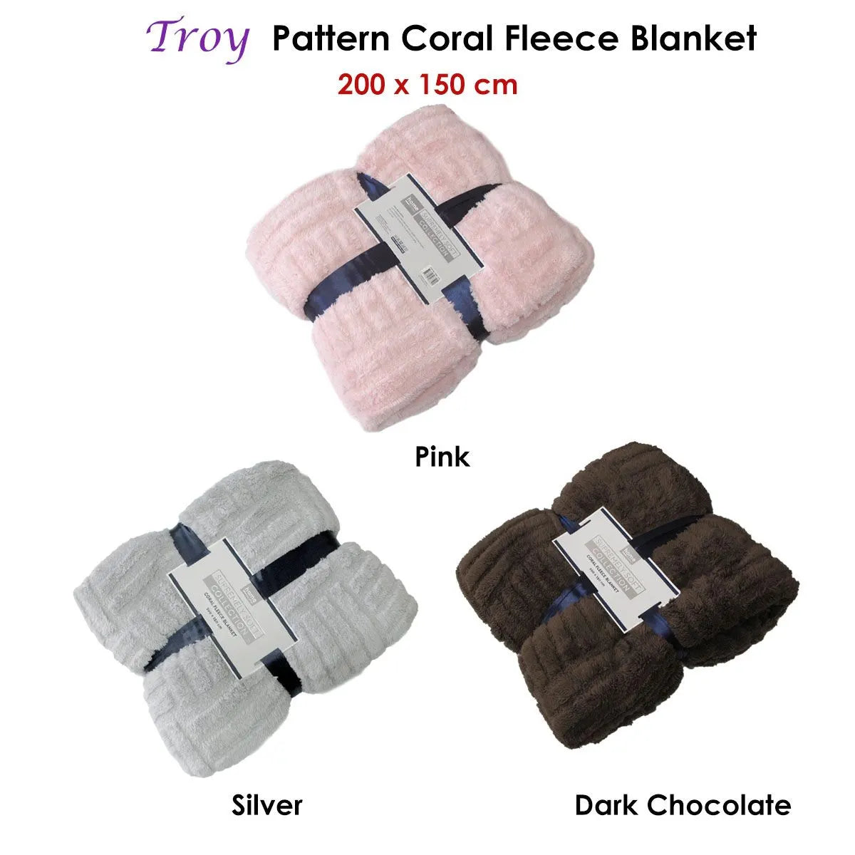 Troy Pattern Coral Fleece Extra Large Throw / Single Sized Blanket 150 x 200 cm Silver - Image 2